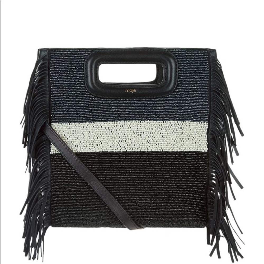 MAJE Bead Block Leather Bag w/fringe.